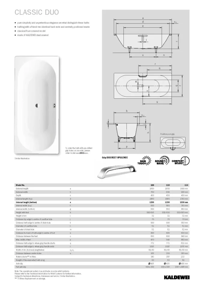 Kaldewei Classic Duo 1600 X 700mm No Tap Hole Bath (excl. Feet) technical drawing - Image 4