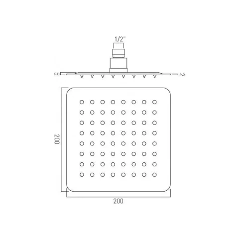 Vado Aquablade Single Function Easy Clean Slim Line Square Shower Head, 200mm (8") Chrome technical drawing - Image 3