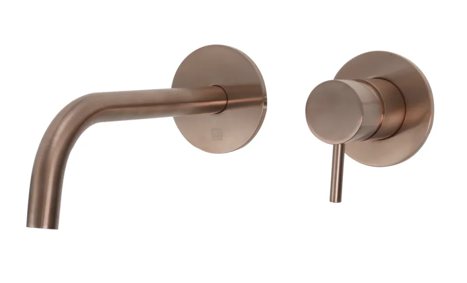 Just Taps Vos Single Lever Wall Mounted Basin Mixer Tap 200mm Slim Spout Brushed Bronze product image - Image 2