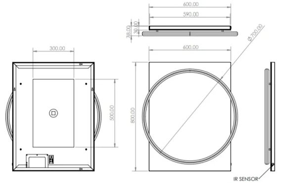 Hib Solas 60 Mirror (chrome Frame) H80 X W60 X D7.8cm technical drawing - Image 2