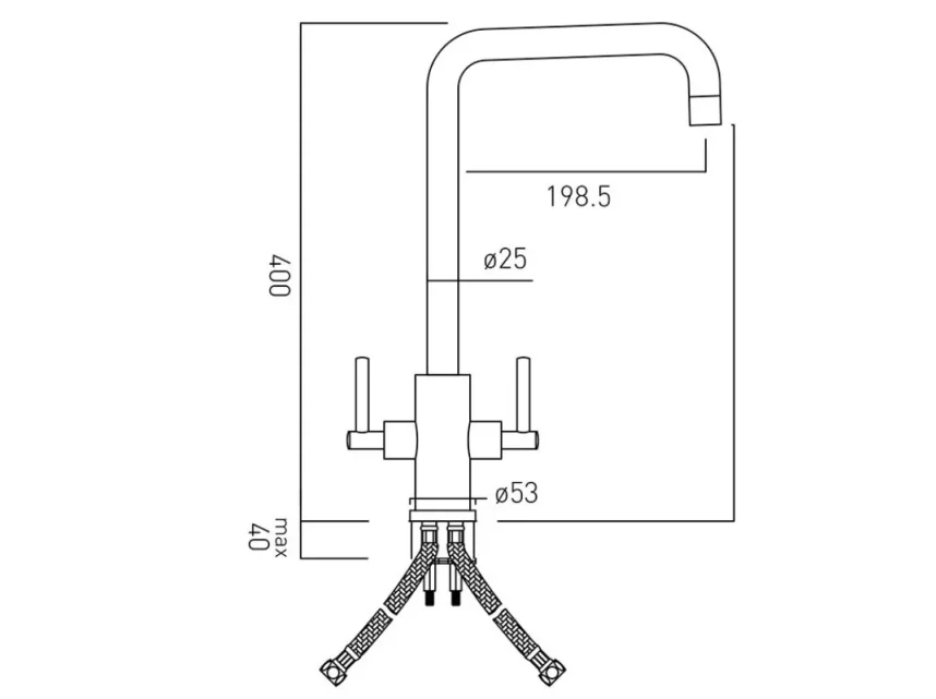 Vado Spirit Mono Kitchen Mixer Deck Mounted Stainless Steel technical drawing - Image 2