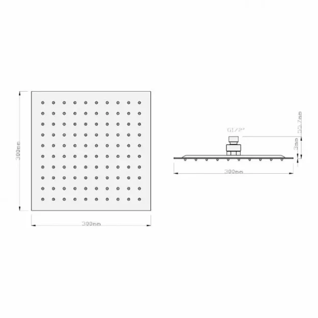 Crosswater Glide Shower Head 300x300mm Chrome technical drawing - Image 3