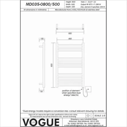 Vogue Chube Towel Radiator Electric Only - Polished Stainless Steel 800X500 detail view - Image 3