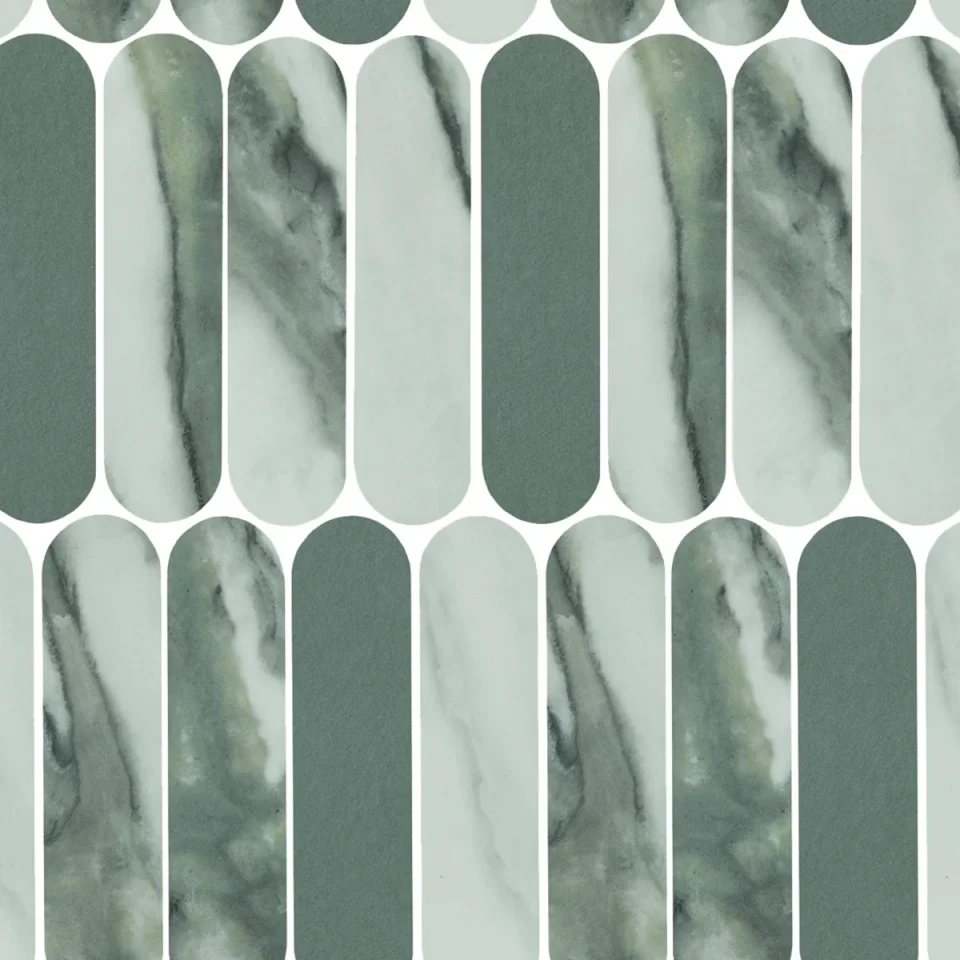 European Tiles Charmo Calacatta Green Salvia Oval Mosaic Mix 19.5 X 37cm Polished Wall Tile (sold Per Piece) detail view - Image 2