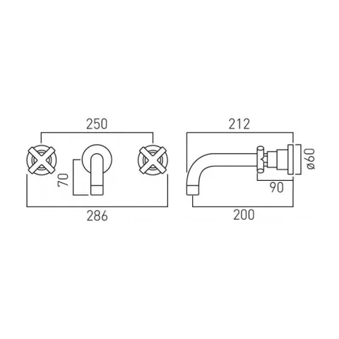 Vado Elements 3 Hole Bath Filler With 200mm Spout Wall Mounted Chrome technical drawing - Image 3