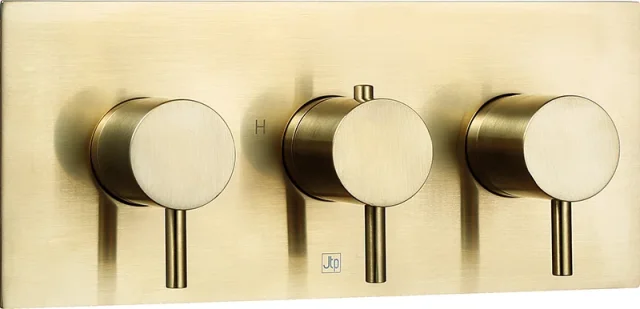 Just Taps Vos Thermostatic Concealed 3 Outlet Shower Valve Brushed Brass product image - Image 1
