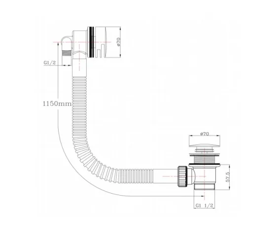 Just Taps Kono Slim Extended Click - Clack Exofil Chrome technical drawing - Image 2