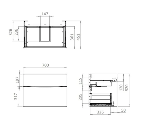 Crosswater Glide Ii 2 Drawer Basin Unit 700 Steelwood detail view - Image 9