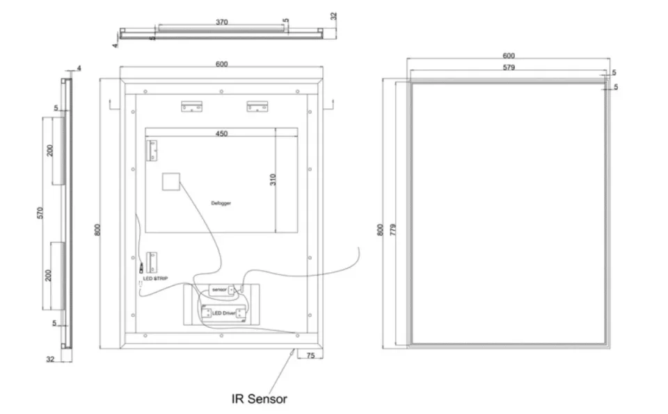 Crosswater Mpro Mirror 600x800 technical drawing - Image 3