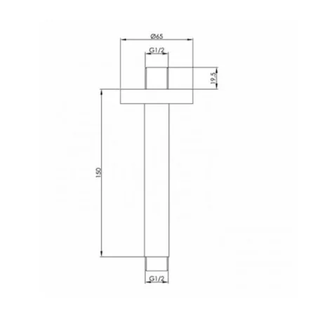 Just Taps Vos Ceiling Arm Brushed Black technical drawing - Image 2