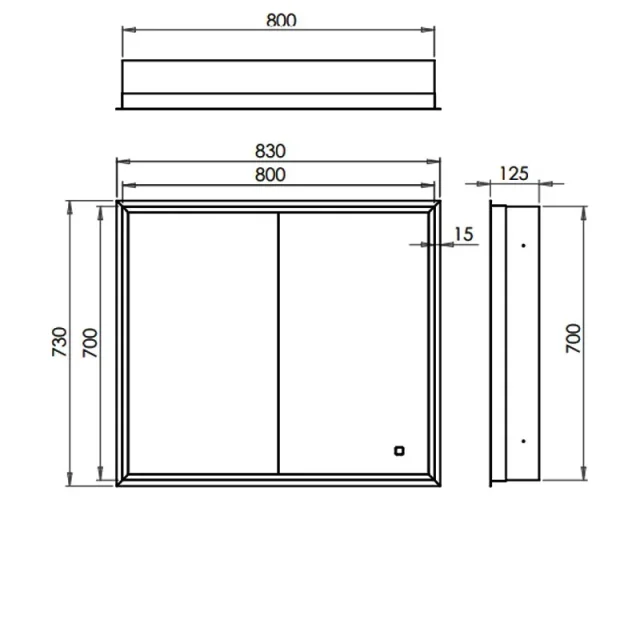 Hib Vanquish 80 Recessed Cabinet W83 X H73 X D12.5cm technical drawing - Image 2