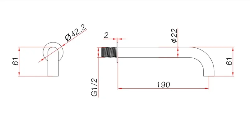 Ava Trend Wall Mounted Bath Spout - Polished Stainless Steel technical drawing - Image 2