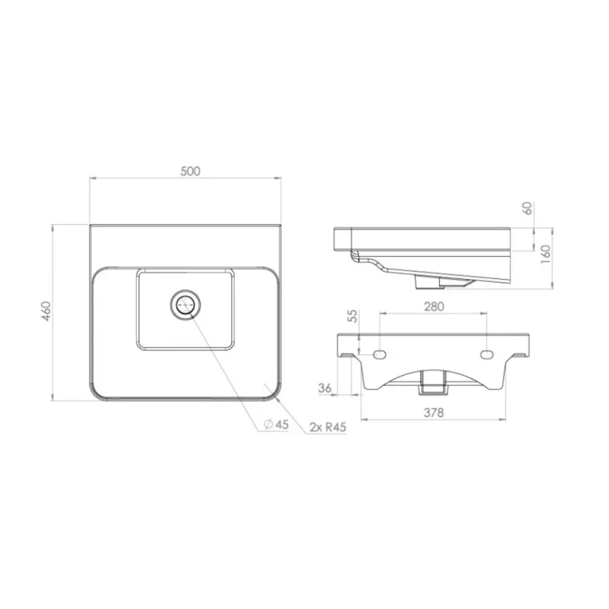 Saneux Hyde 50x46cm Washbasin 0th detail view - Image 4