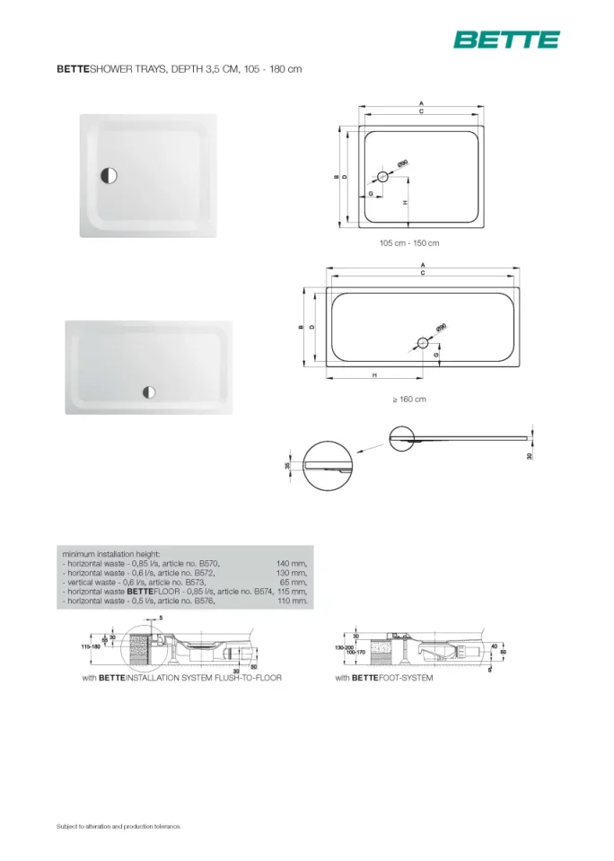 Bette Ultra 1600 900 35mm White technical drawing - Image 3