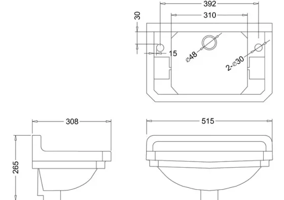Burlington Edwardian Cloakroom Basin 51cm 1th Right detail view - Image 3