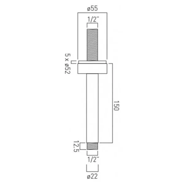 Vado Elements Fixed Head Ceiling Mounting Arm 150mm (6'') Chrome technical drawing - Image 3