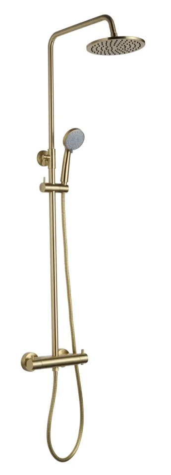 Just Taps Vos Thermostatic Bar Valve With 2 Outlets Adjustable Riser Brushed Brass product image - Image 1