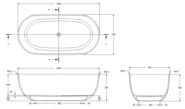 Bc Designs Crea Bath 1665 X 780 (no Waste) Polished White