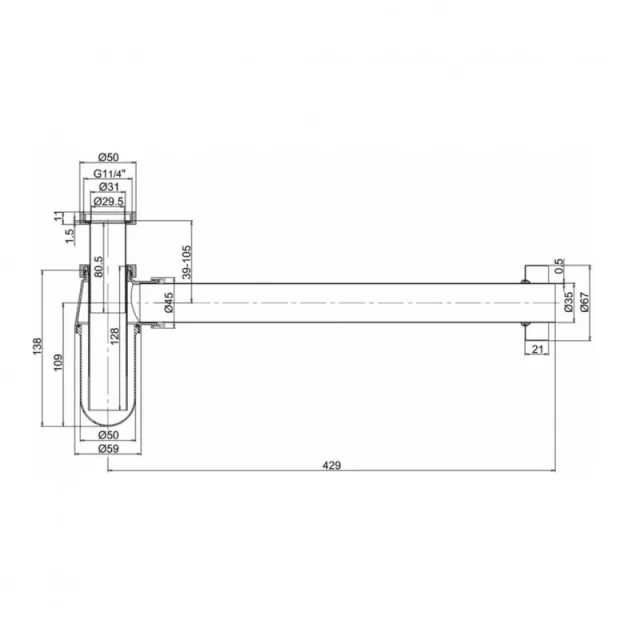 Crosswater Bottle Trap With 400mm Pipe Chrome technical drawing - Image 3