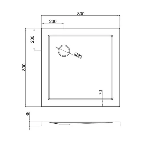 Crosswater Square Shower Tray 800 technical drawing - Image 3