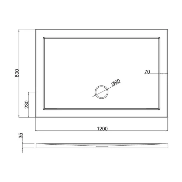 Crosswater Rectangular Shower Tray 800x1200 technical drawing - Image 3