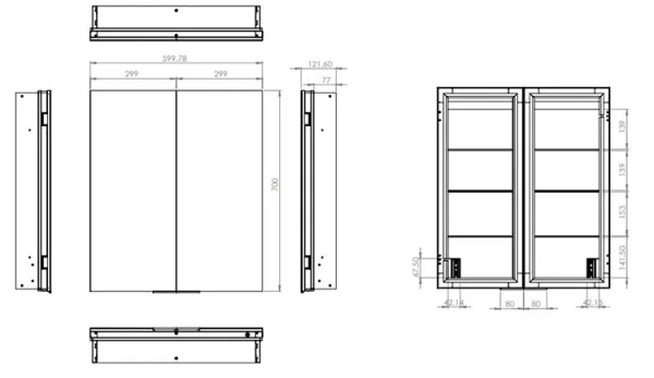 Hib Atrium 60 Semi-recessed Cabinet W60 X H70 X D14.5cm technical drawing - Image 2