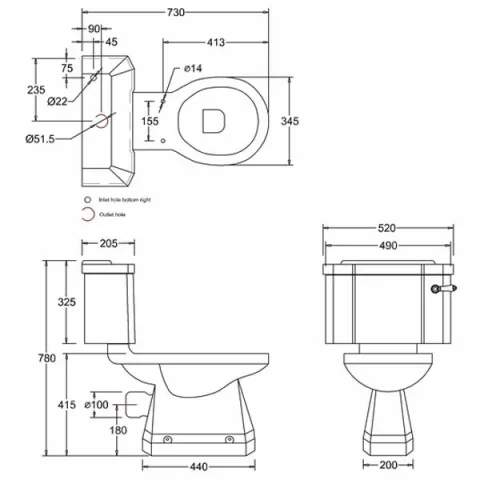 Burlington Close Coupled Pan technical drawing - Image 2