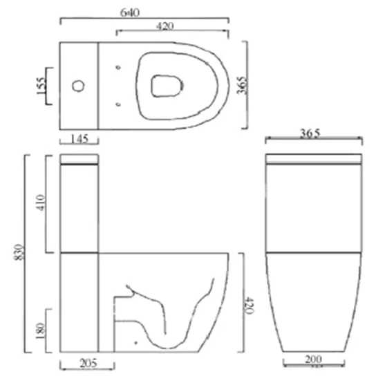 Faeber Zero Close Coupled Toilet Cistern - Gloss White technical drawing - Image 2