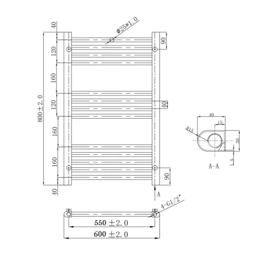 Just Taps Vos Radiator Brushed Brass 800 X 600 technical drawing - Image 2