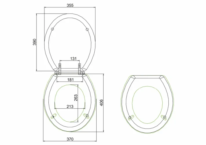 Burlington Golden Oak Seat - Chrome Bar Hinge technical drawing - Image 2