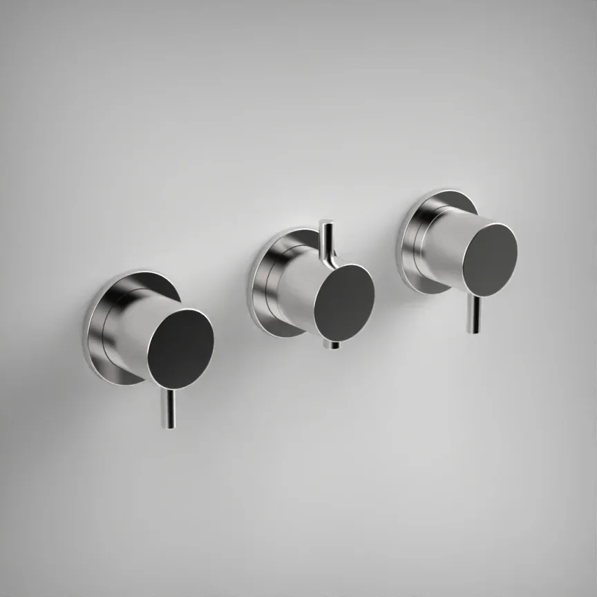 Ava Trend 4 Way 3 Handle Thermostat Valve W/Flanges - Polished Stainless Steel product image - Image 1