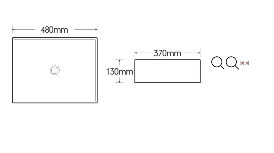 Saneux Matteo 48x37cm Countertop Washbasin technical drawing - Image 3