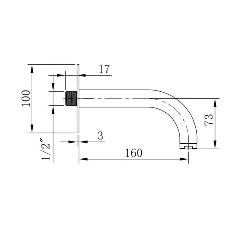 Crosswater Design Wall Mounted Bath Spout 160mm Chrome technical drawing - Image 3