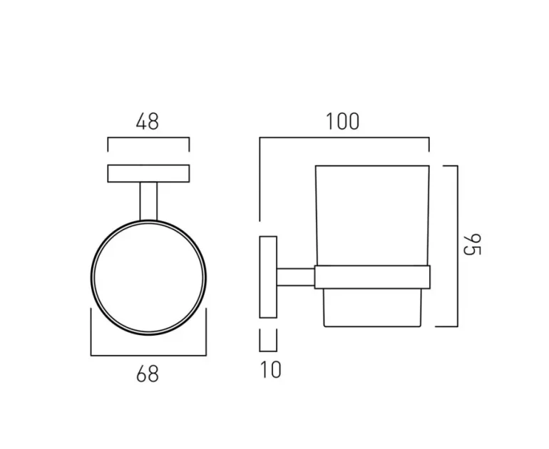 Vado Spa Frosted Glass Tumbler And Holder Wall Mounted Chrome technical drawing - Image 2