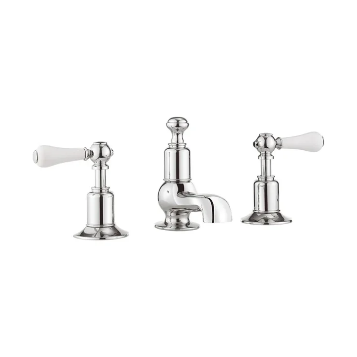 Crosswater Belgravia Lever 3 Tap Hole Basin Mixer Deck Mounted Chrome White Lever detail view - Image 2
