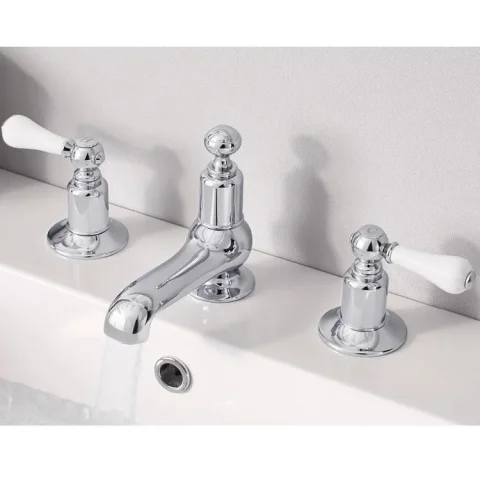 Crosswater Belgravia Lever 3 Tap Hole Basin Mixer Deck Mounted Chrome White Lever detail view - Image 5
