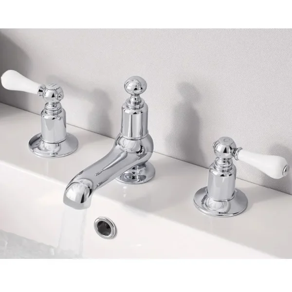 Crosswater Belgravia Lever 3 Tap Hole Basin Mixer Deck Mounted Chrome White Lever detail view - Image 4