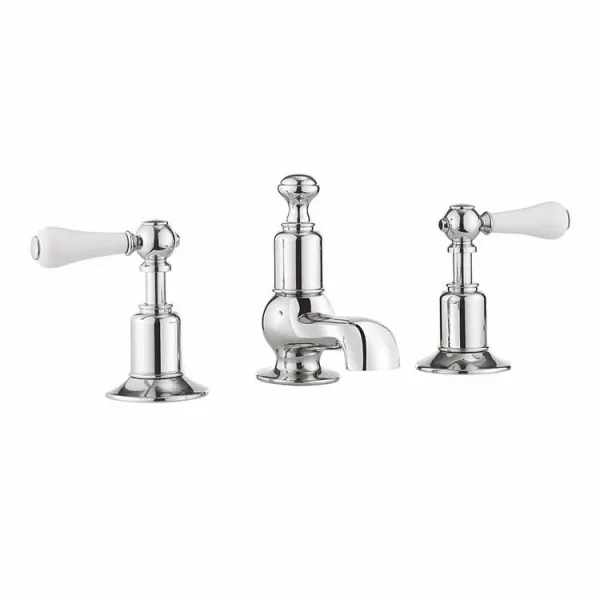 Crosswater Belgravia Lever 3 Tap Hole Basin Mixer Deck Mounted Chrome White Lever product image - Image 1
