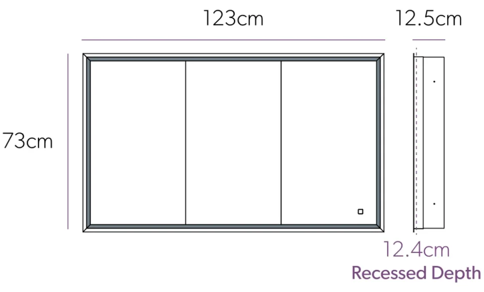 Hib Vanquish 120 Recessed Cabinet W123 X H73 X D12.5cm technical drawing - Image 3