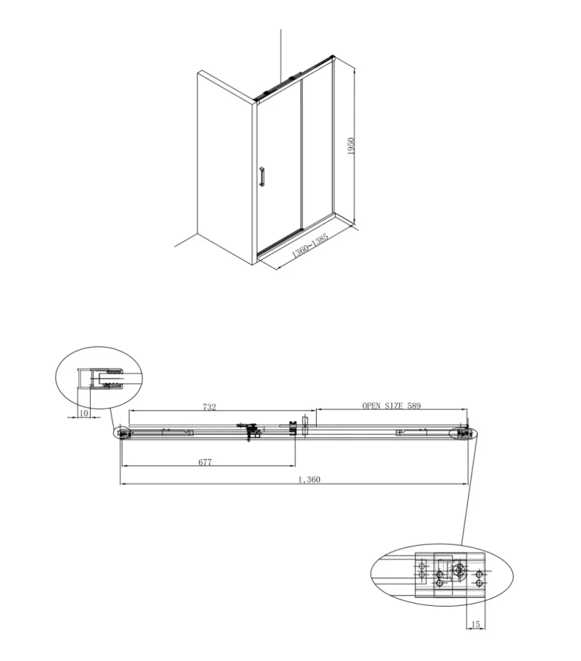 Crosswater Design 8 Soft Close Sliding 8mm Shower Door 1400mm Silver detail view - Image 8