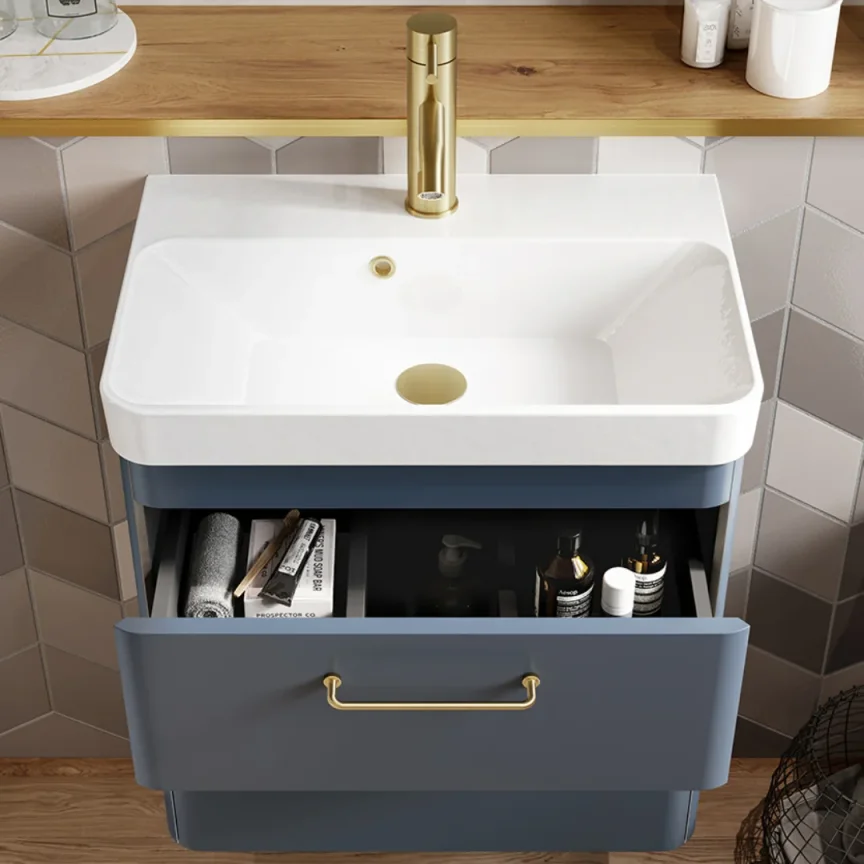 Saneux Hyde 60cm 1 Drawer Wall Mounted Unit - Matte Fiord detail view - Image 3