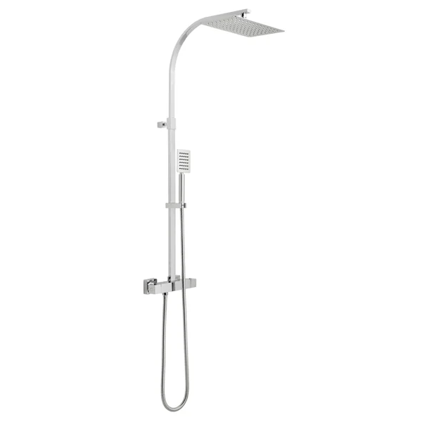 Vado Velo Adjustable Aquablade Square Thermostatic Shower Valve With Integrated Diverter And Rigid Riser With Single Function Aquablade Shower Head And Shower Handset Chrome