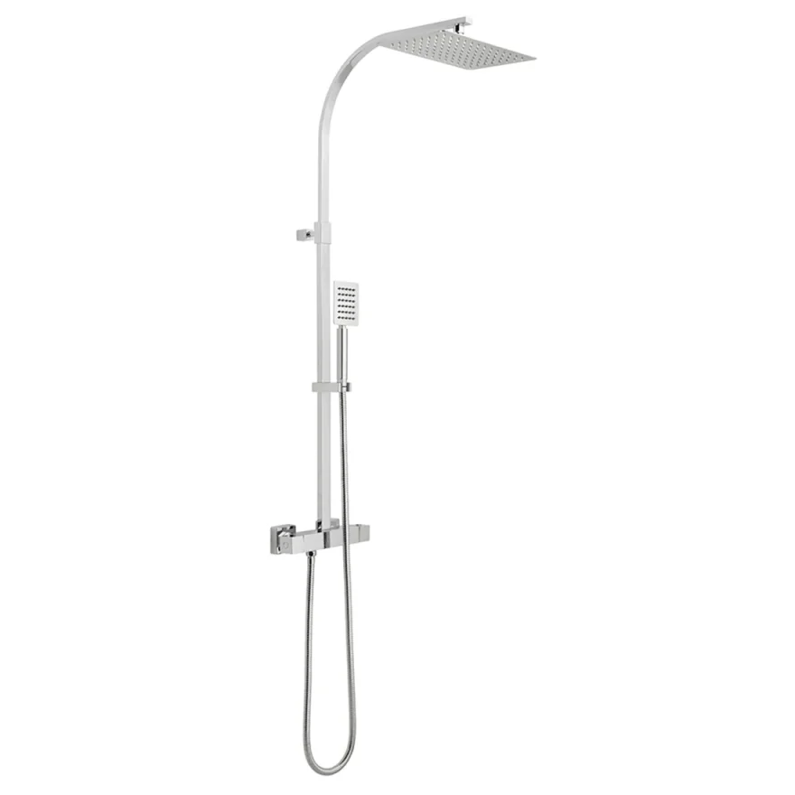 Vado Velo Adjustable Aquablade Square Thermostatic Shower Valve With Integrated Diverter And Rigid Riser With Single Function Aquablade Shower Head And Shower Handset Chrome product image - Image 1