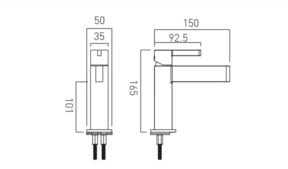 Vado Edit Mono Basin Mixer Without Universal Waste Chrome technical drawing - Image 2