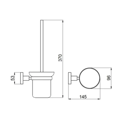 Just Taps Vos Toilet Brush Holder Matt Black technical drawing - Image 2