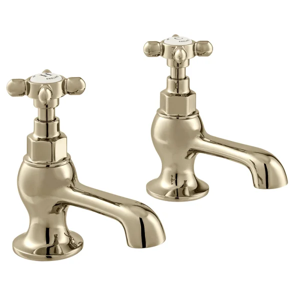 Booth & Co. Basin Pillar Taps Nickel & Crackled White