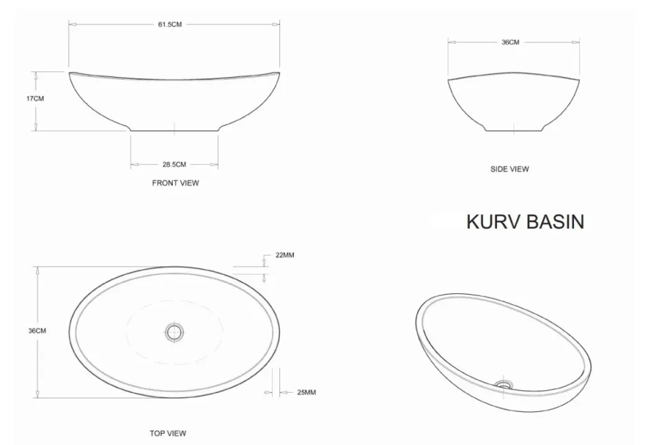 Bc Designs Kurv Basin 615 X 360 Satin Rose detail view - Image 2