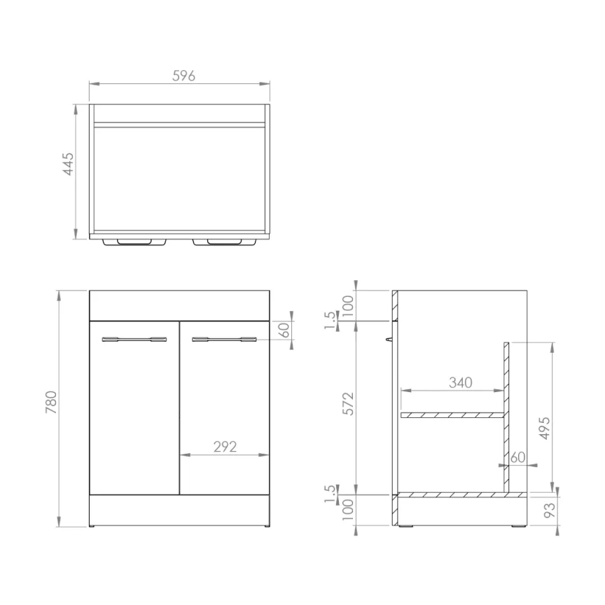 Saneux Austen 60cm 2 Door Floor Standing Unit - Gloss White detail view - Image 2