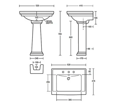 Imperial Astoria Deco Small Pedestal White technical drawing - Image 3