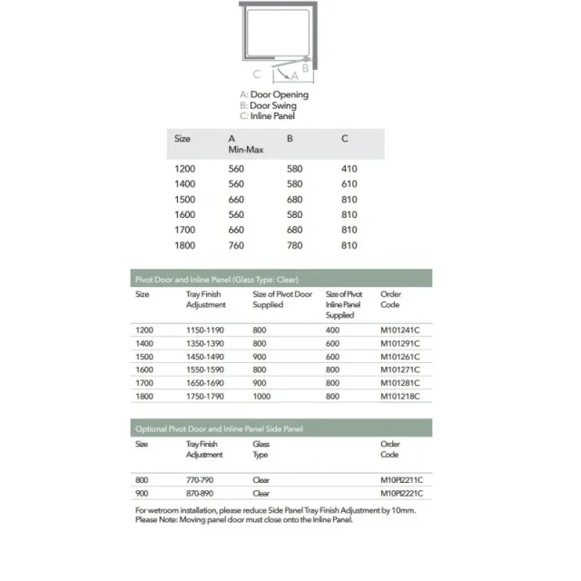 Merlyn 10 Series Pivot Door & Inline Panel 1200mm technical drawing - Image 4